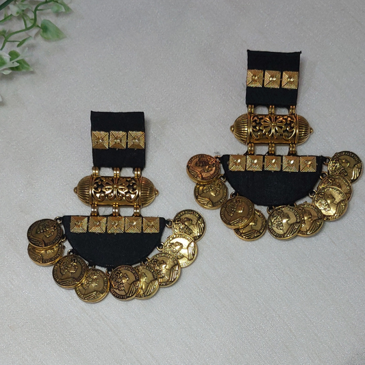 BLACK-GOLD FABRIC EARRINGS