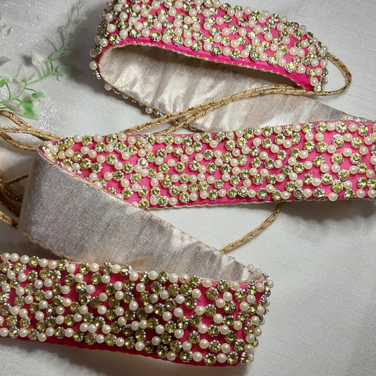 BEADED PINK FABRIC WAISTBELT